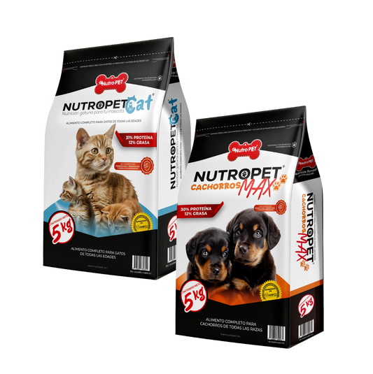 📦 Pack Crecimiento y Cuidado: NutroPET Cat (5kg) + NutroPET Max Cachorros (5kg)